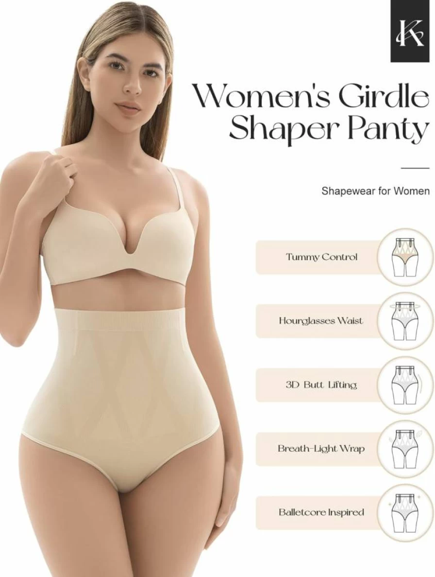 KAWERI Women's High Waist Tummy Control Shapewear - Seamless Cotton Panties Girdle for Body Shaping Under Dresses