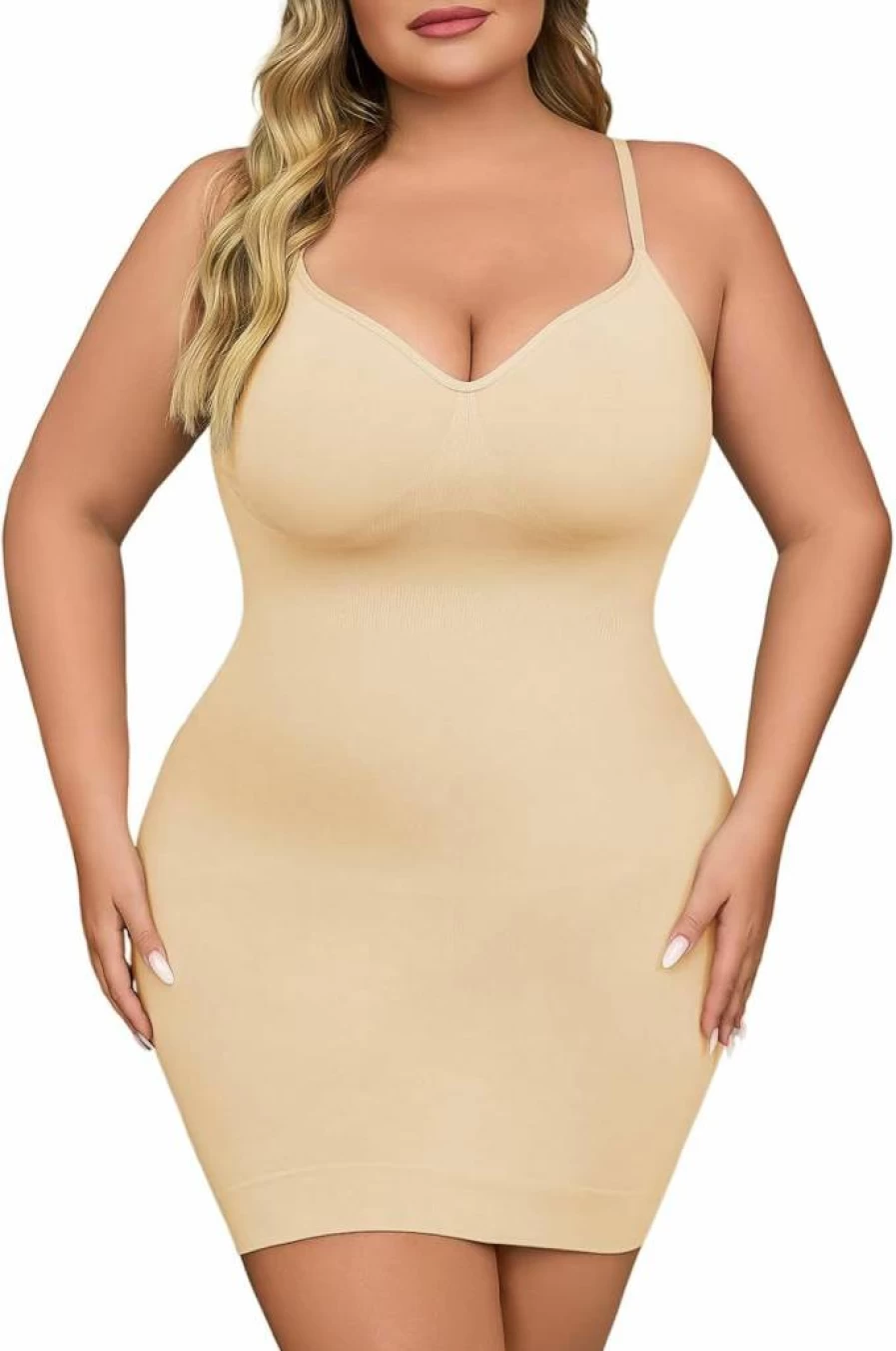 USEASY Women's Seamless Shapewear Slip Dress - Tummy Control Cami Dress for Smoothing Under Dresses, Plus Size Friendly