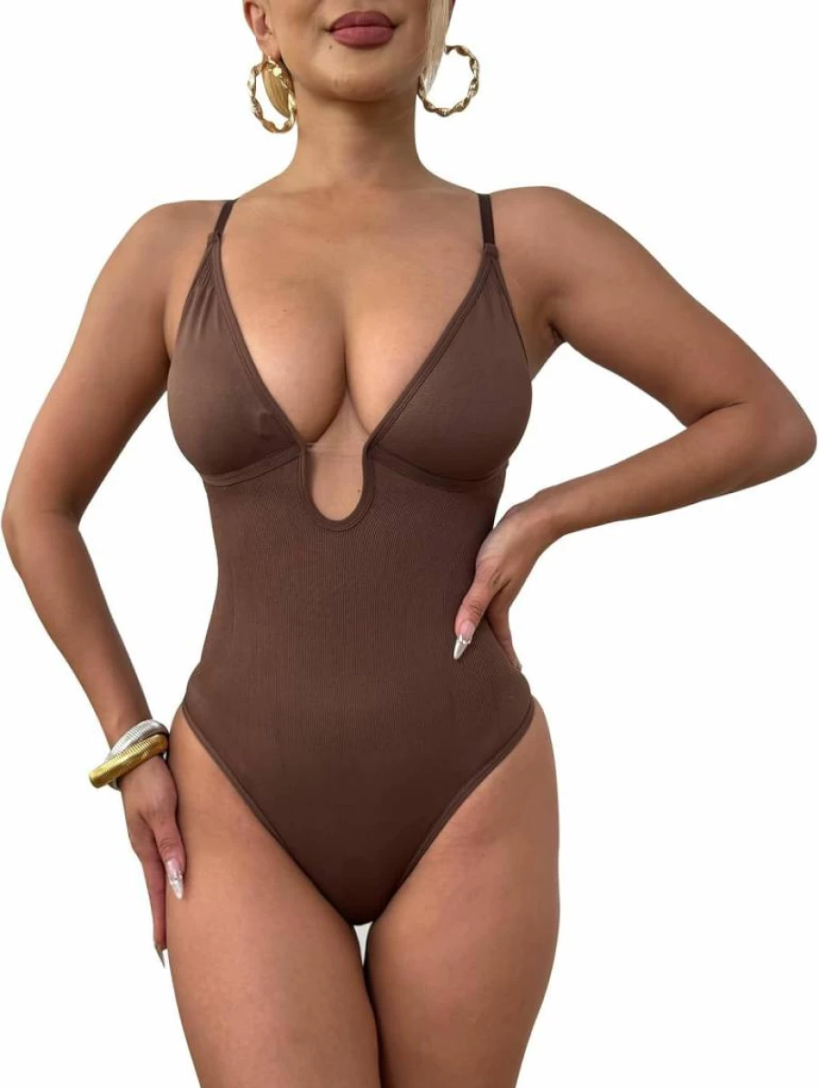 UniikStuff Women's 2-Pack Seamless Shapewear Bodysuit - Tummy Control Thong Body Shaper for Sculpting & Slimming