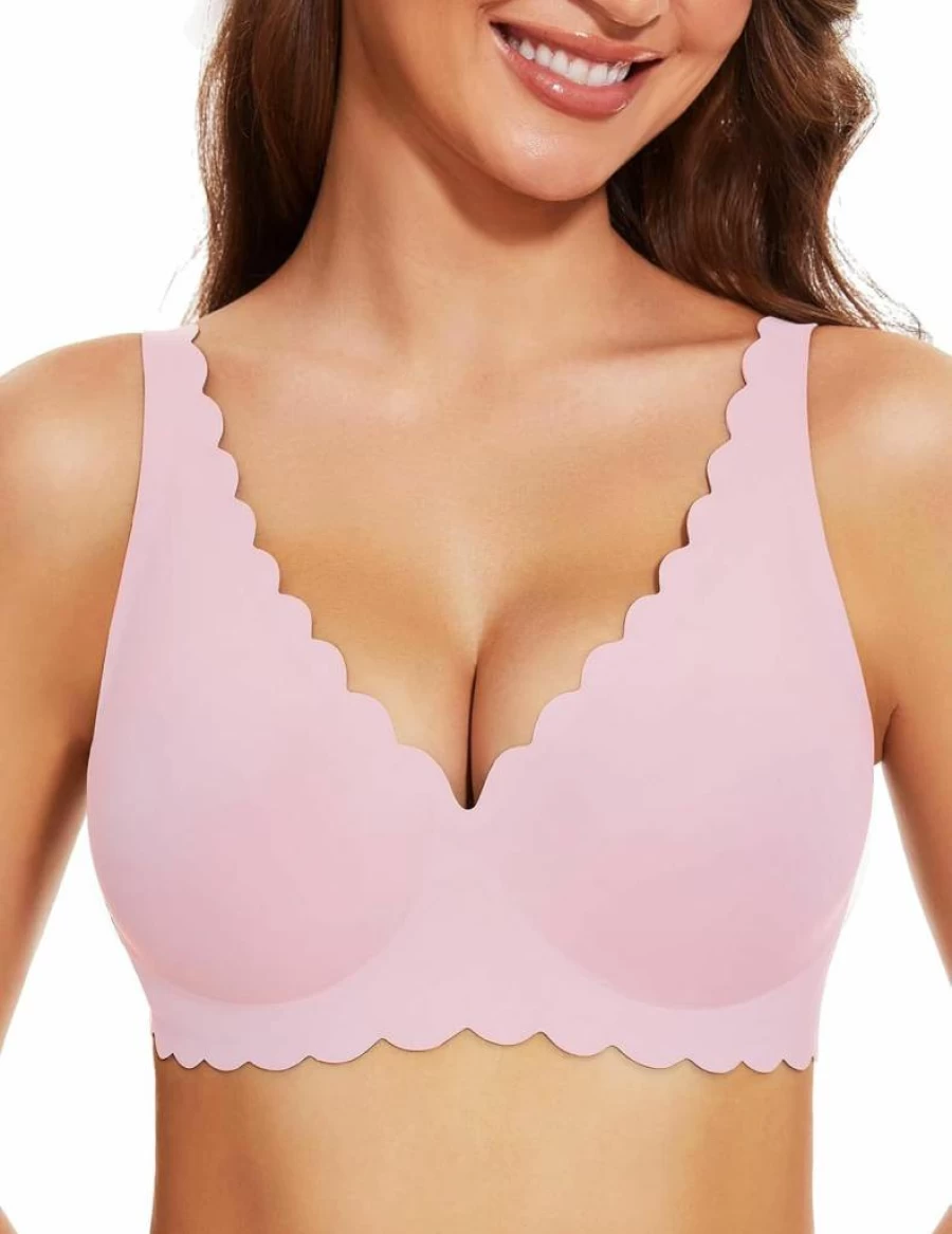 Gailife Women's Seamless Comfort Bralette - No Underwire Plunge Bra with Floral Design for Everyday Support