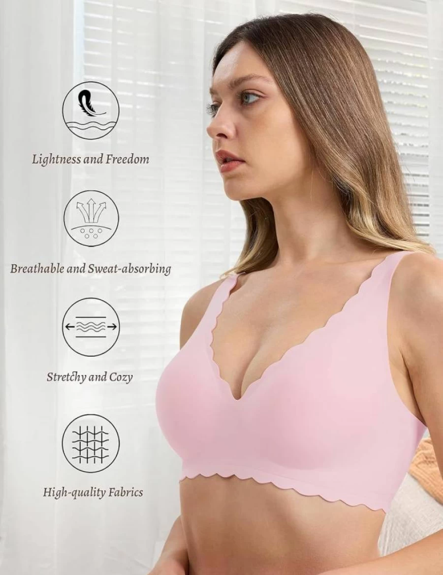 Gailife Women's Seamless Comfort Bralette - No Underwire Plunge Bra with Floral Design for Everyday Support