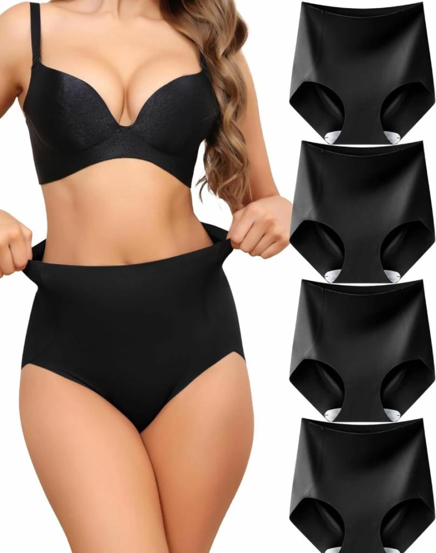 LEVAO High Waisted Tummy Control Underwear for Women - Seamless Postpartum Panties, No Show Briefs 4 Pack (S-3XL)