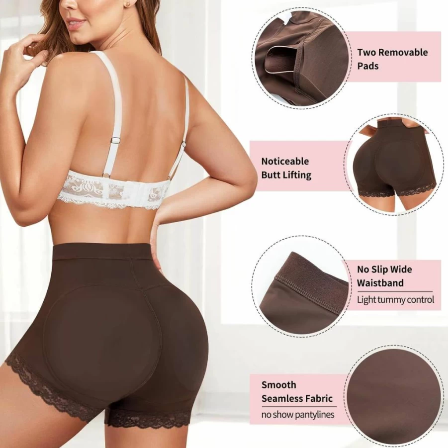 AOSBOEI Women's Seamless Butt Lifter Shorts – Tummy Control Shapewear with Hip Enhancer Pads for a Lifted Look