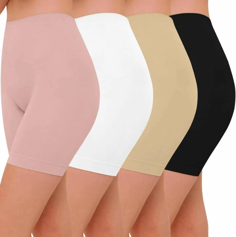 ZENUTA Women's Anti-Chafing Slip Shorts 4-Pack - Seamless Boy Short Underwear for Summer, Black White Nude Pink, Size S