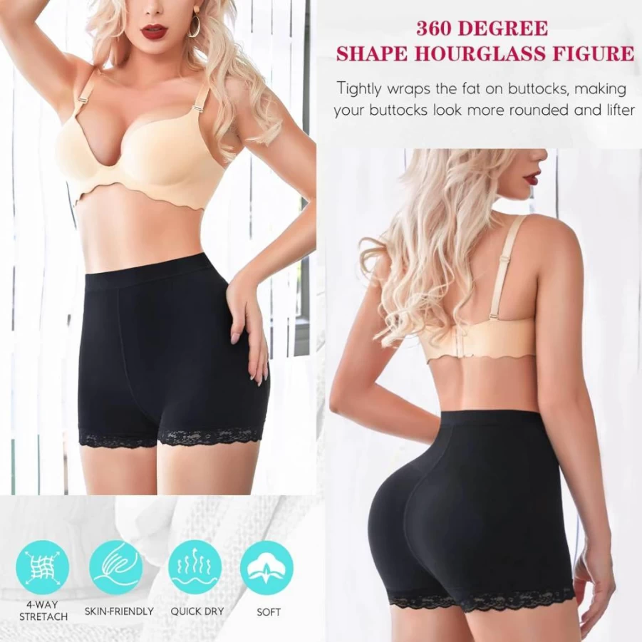 LODAY Women's Butt Lifting Padded Lace Panties - Seamless Hip Enhancer Boyshort Underwear Shapewear