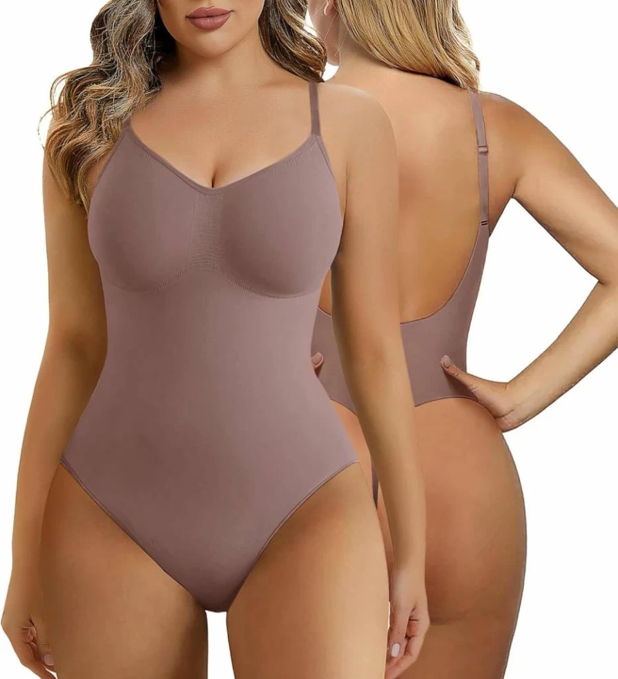 SHAPERX Women's Tummy Control Shapewear - Seamless Thong Bodysuit Tank Top for Sculpting & Low Back Support