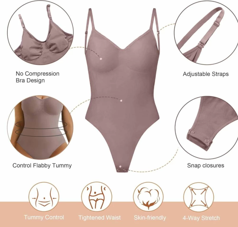 SHAPERX Women's Tummy Control Shapewear - Seamless Thong Bodysuit Tank Top for Sculpting & Low Back Support