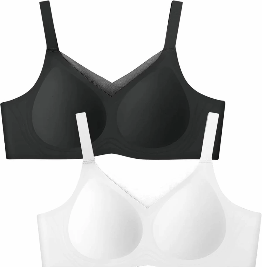 LetsJoli Women's Lace V Seamless Bralette - Wireless Full Coverage Push Up Bra for Everyday Comfort & Support