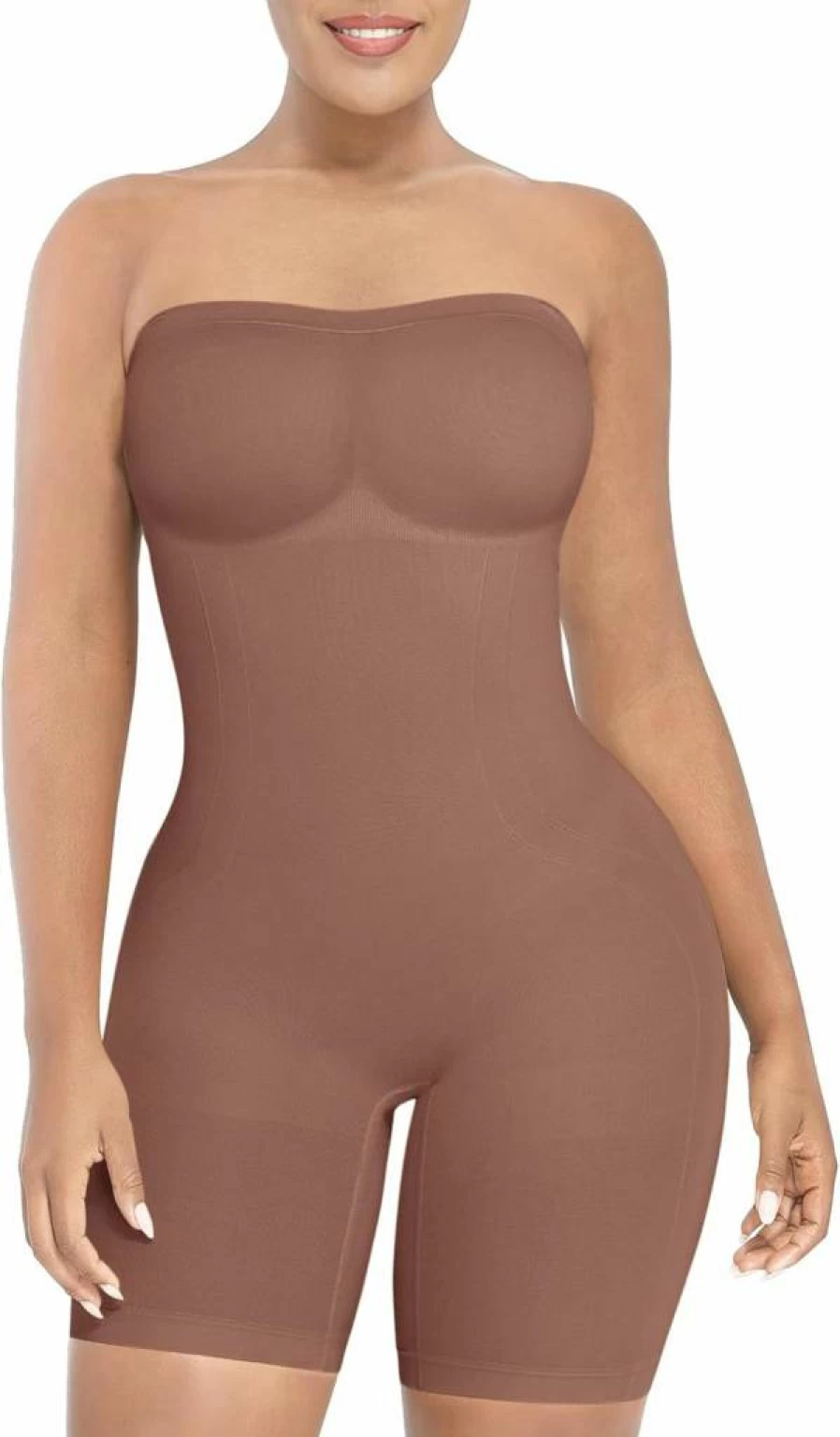 SHAPELLX Women's Tummy Control Bodysuit - Strapless Butt Lifting Shapewear Seamless Mid Thigh Body Shaper Jumpsuit