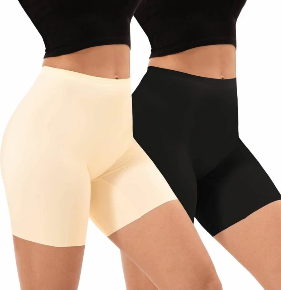 INNERSY Women's Seamless Anti-Chafing Cooling Boy Shorts 2-Pack - Breathable Under Dress Shorts for Comfort