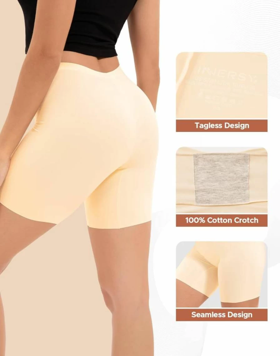 INNERSY Women's Seamless Anti-Chafing Cooling Boy Shorts 2-Pack - Breathable Under Dress Shorts for Comfort