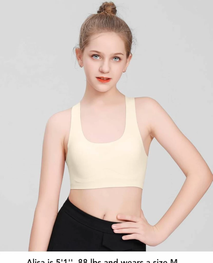 SALIA GIRL Seamless Racerback Training Bras for Teens 10-16 with Removable Soft Padding