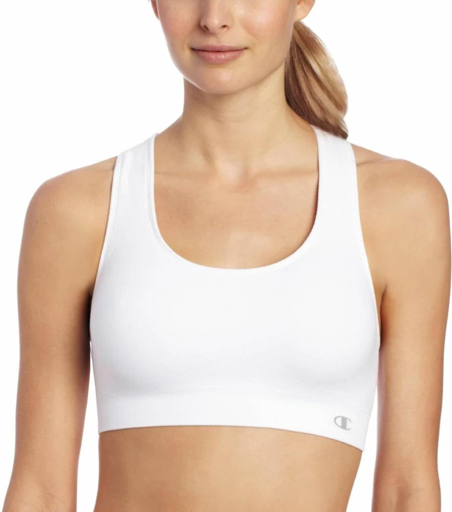 Champion Women's Infinity Seamless Sports Bra - Moisture Wicking, Moderate Support Racerback Workout Top - White, Medium