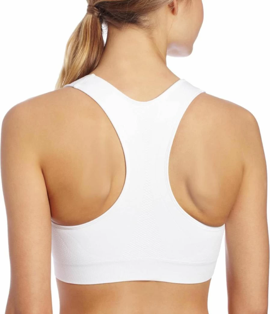 Champion Women's Infinity Seamless Sports Bra - Moisture Wicking, Moderate Support Racerback Workout Top - White, Medium