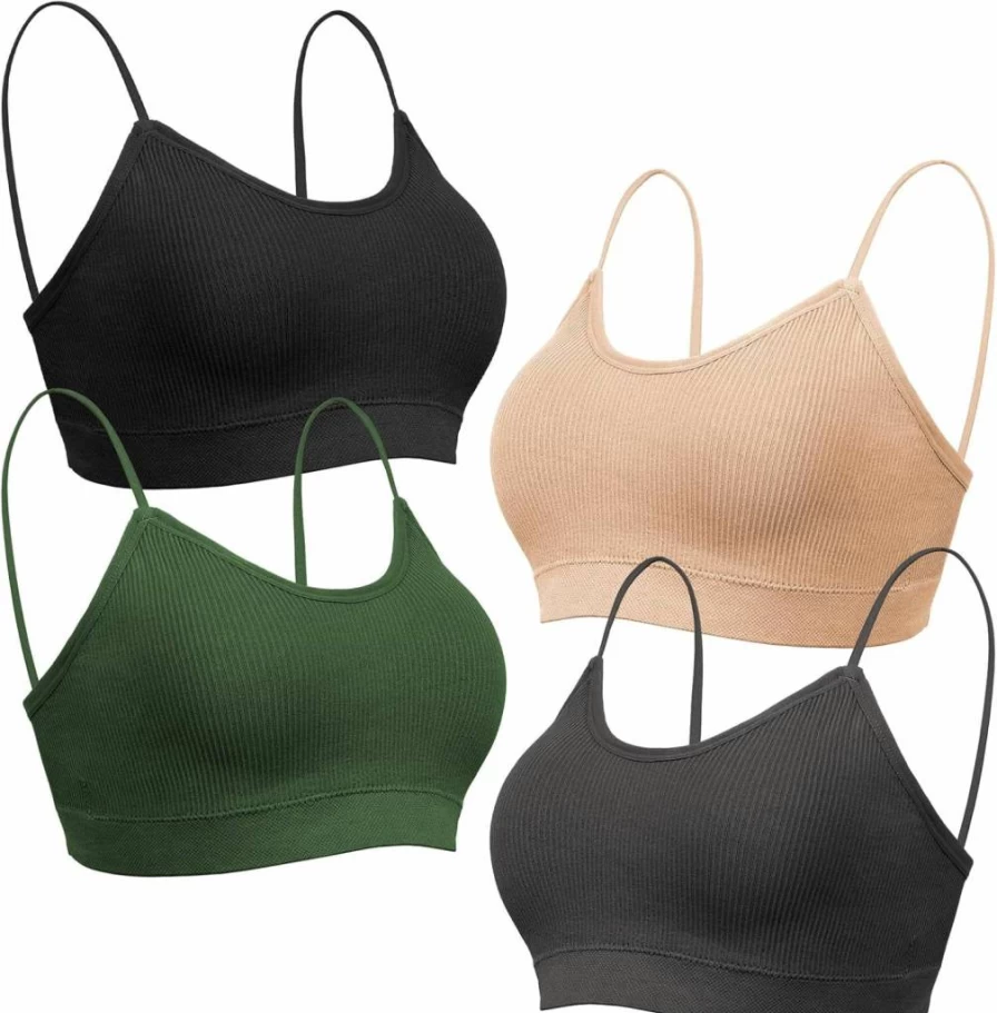 KCDDUMK Women's Cami Bras 4-Pack: V-Neck Seamless Padded Bralette for Everyday Wear & Sleep Comfort