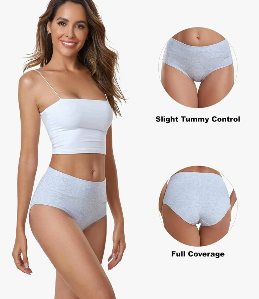 Coskefy Women's 5-Pack High Waisted Cotton Underwear - Soft, Breathable, Stretch Briefs for Ladies