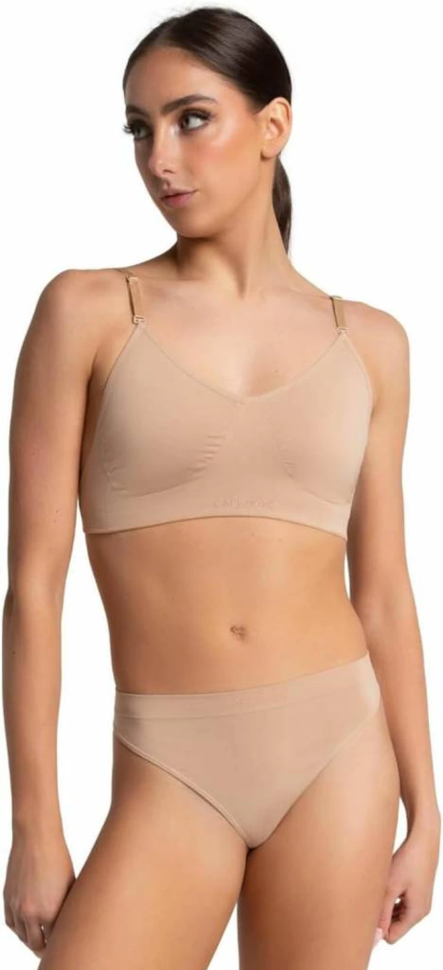 Capezio Women's Seamless Dance Bra with Clear Back and Adjustable Transition Straps for Comfort & Support