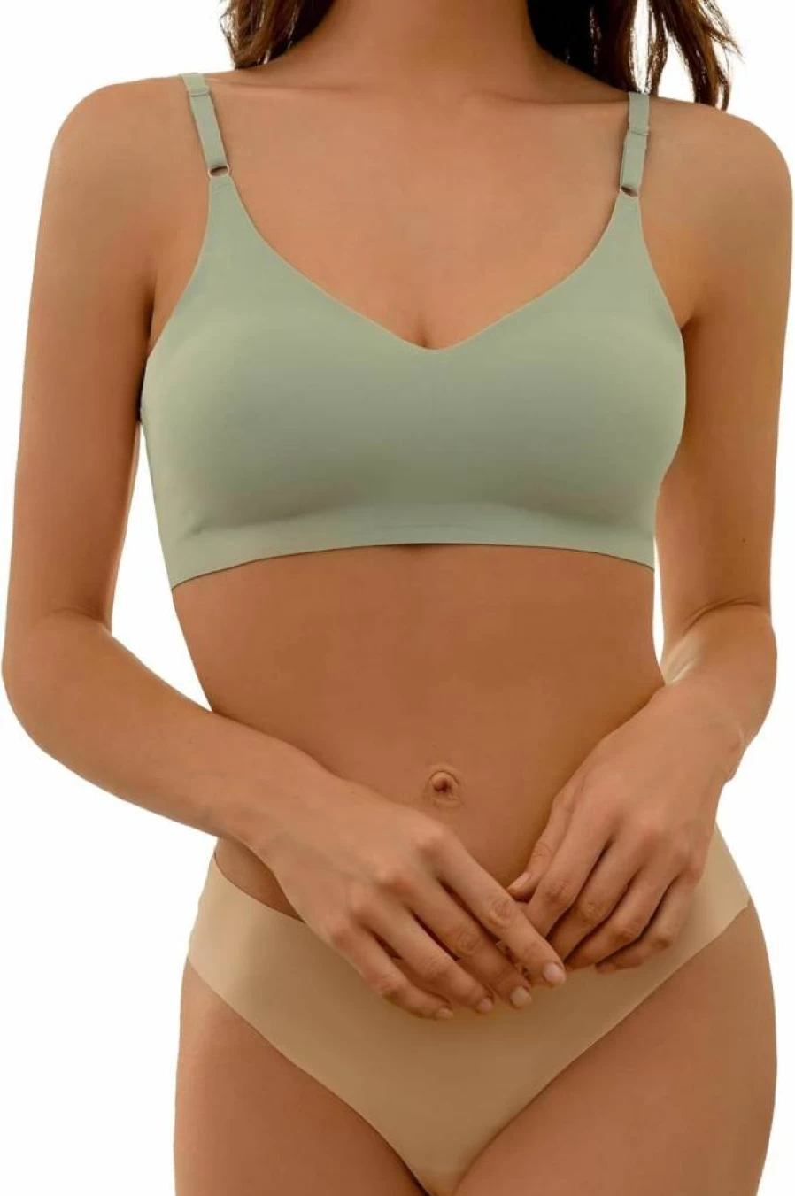 DEANGELMON Seamless V-Neck Bralette with Adjustable Straps - Comfortable Everyday & Sleep Bra - Multi-Pack