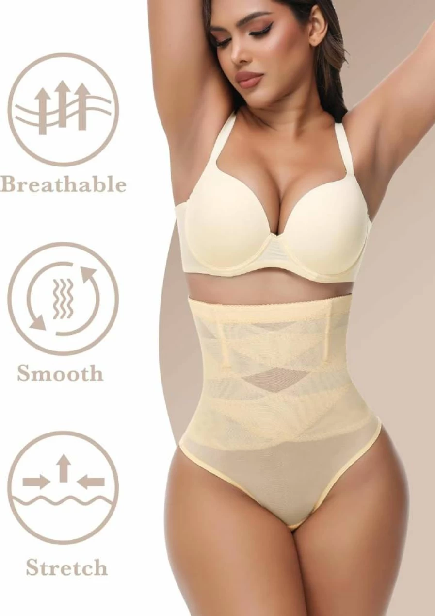VELAI High Waisted Tummy Control Thong for Women - Seamless Shapewear & Body Shaper Panties