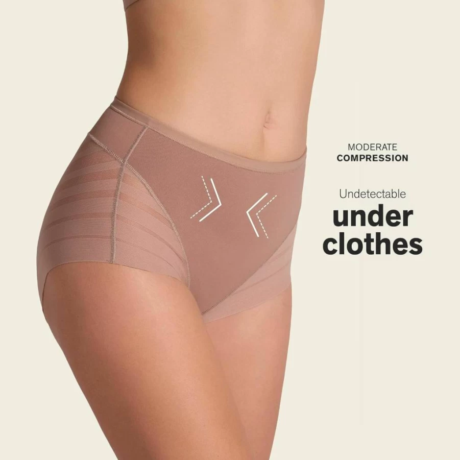 Leonisa High Waisted Shapewear for Women - Tummy Control Panties with Stripe Lace Design