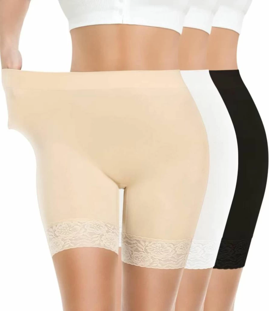 Yeblues Women's Seamless Anti-Chafing Boyshorts - 3 Pack Lace Trim Safety Shorts for Under Dresses