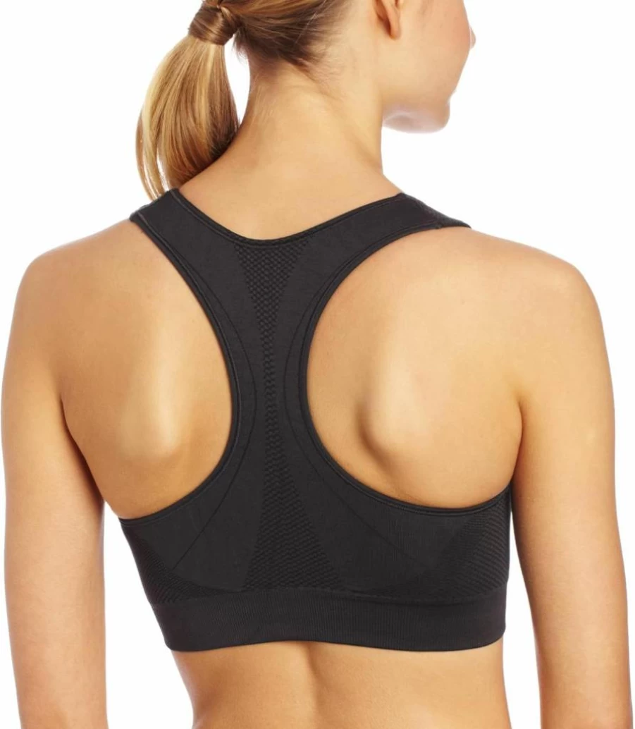Champion Women's Infinity Racerback Sports Bra - Medium Support, Seamless Design, Moisture Wicking, Asphalt Color, Size Medium