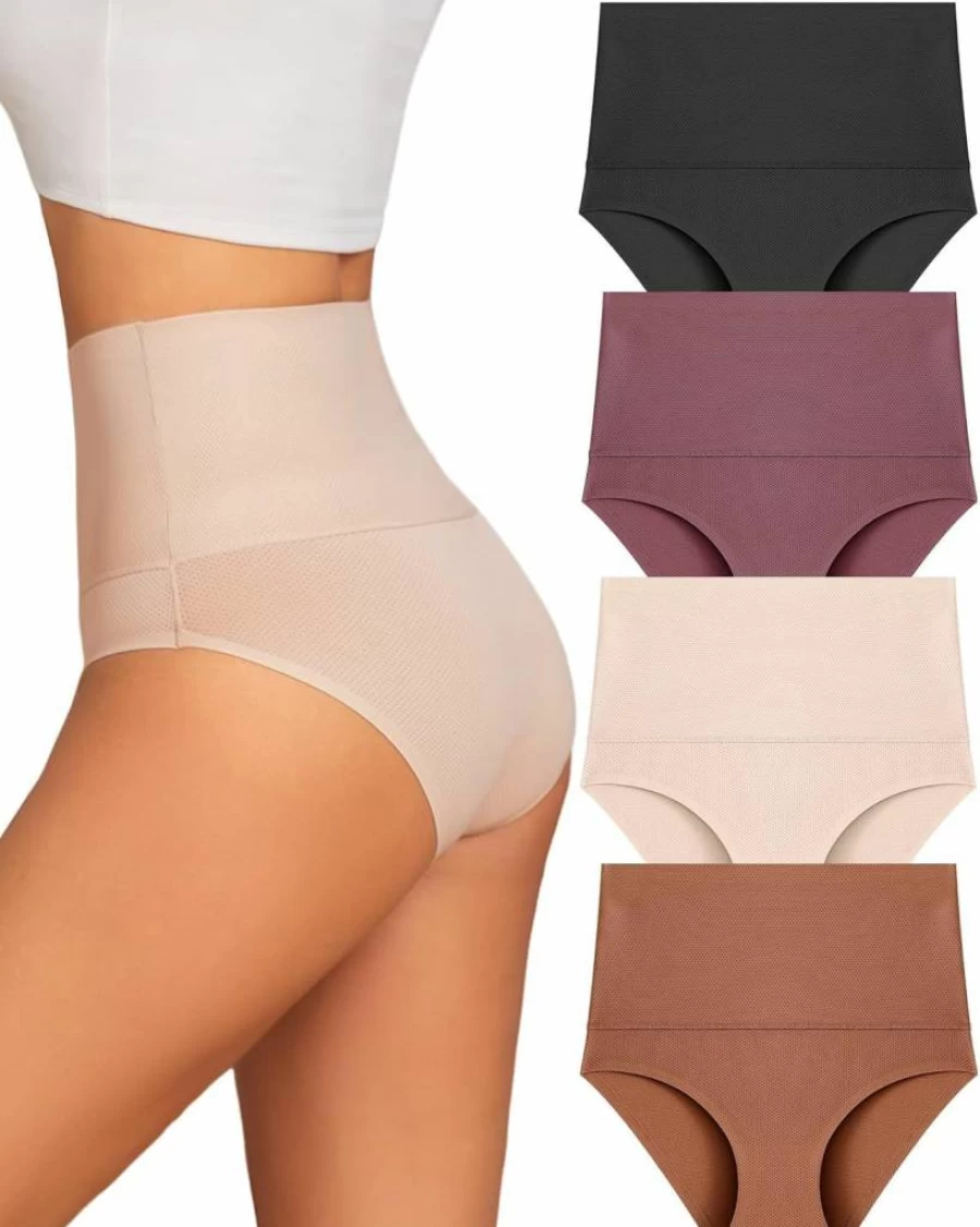 UNDER THE SEA Women's High Waisted Tummy Control Panties - Seamless Full Coverage Briefs 4-Pack (S-XXXL)
