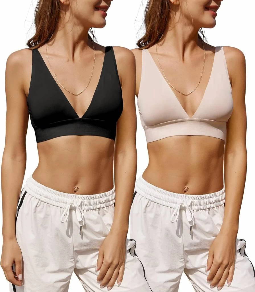Knowyou Women's Seamless Wireless Bra - Comfortable Plunge V-Neck Bralette for Sports & Everyday Wear