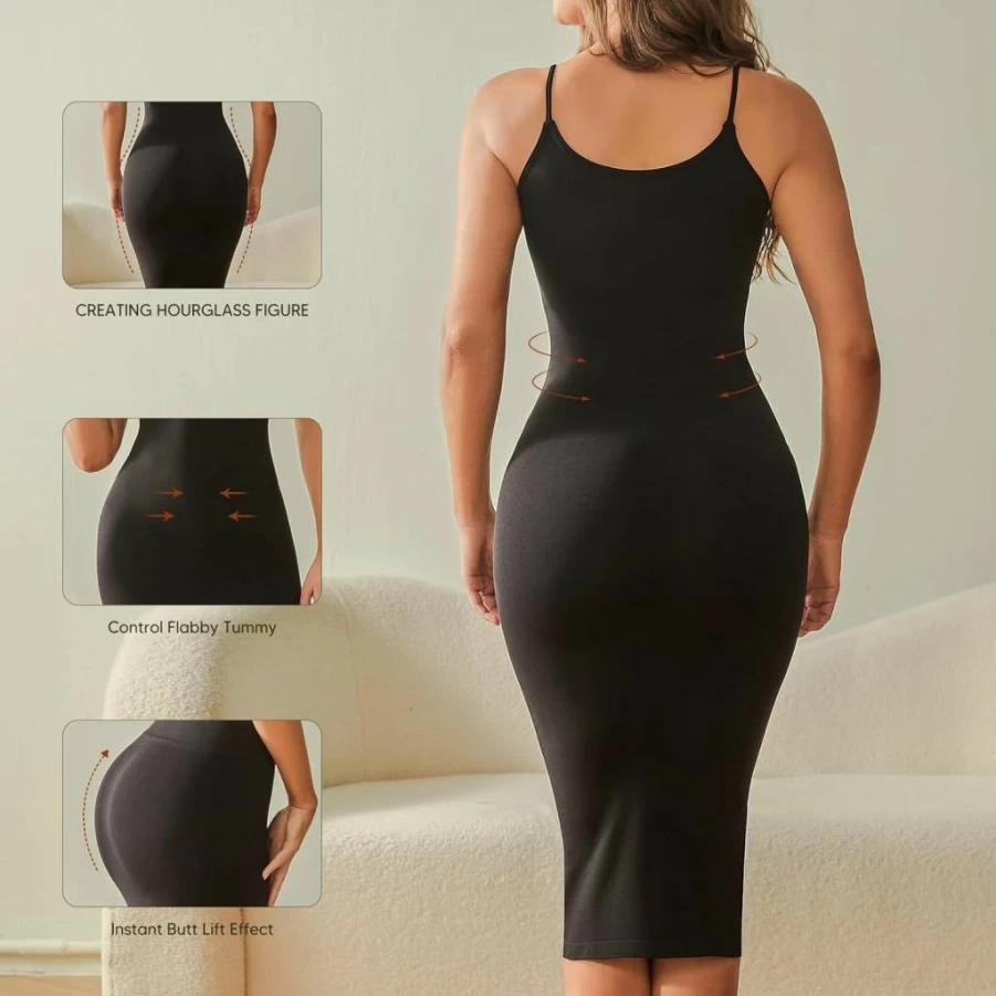Takusun Women's Summer Sleeveless Bodycon Dress - Tummy Control Midi Slip Dress for Casual & Party Wear