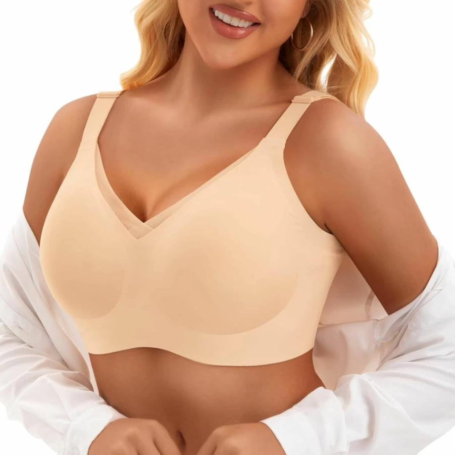 PoseFree Women's Wireless Push Up Bra - Seamless Comfort Bralette with V Mesh Design for Everyday Wear, Supportive Tshirt Bra No Underwire