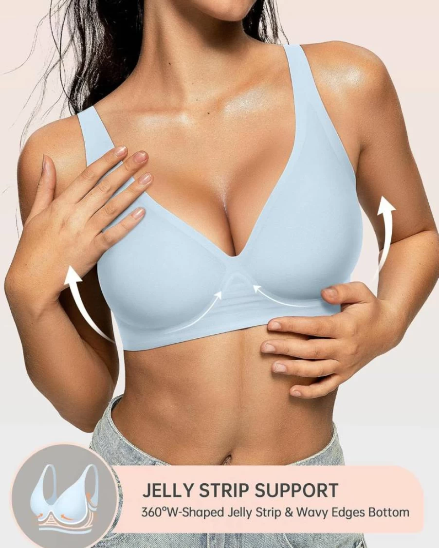OEAK Women's Wireless Comfortable Bra - Seamless Deep V Plunge Bralette, Supportive T-Shirt Bra, No Underwire Push Up Bra