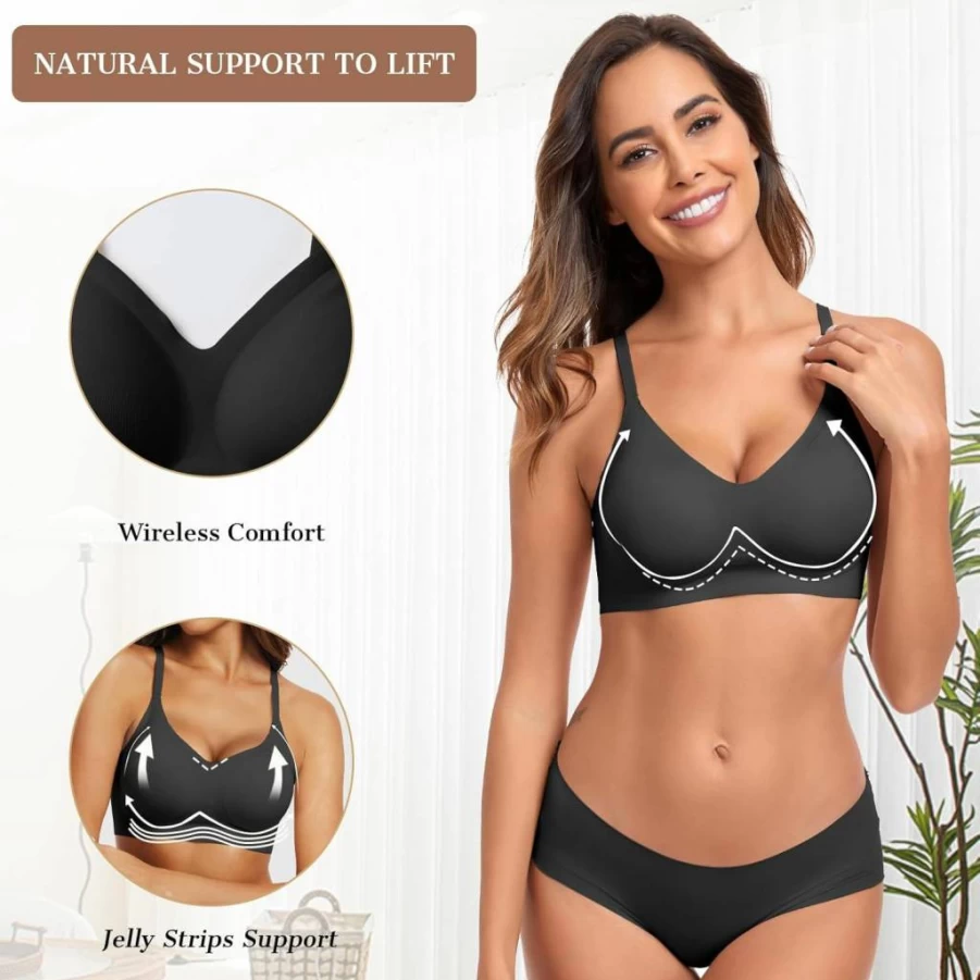 OEAK Women's Comfortable Wireless Push Up Bra - Seamless Tshirt Bralette for Everyday Wear, Full Support Lift, No Underwire