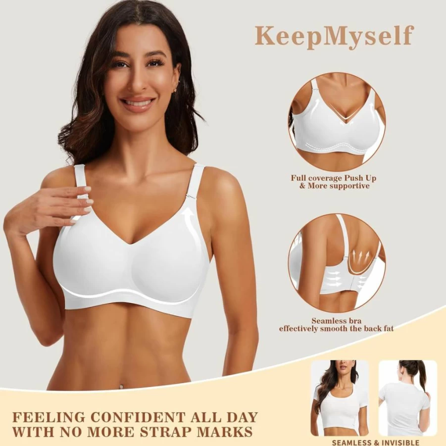 KeepMyself Wireless Comfort Bras for Women - Seamless Soft Support, Full Coverage Push Up Bra, No Underwire Everyday Wear