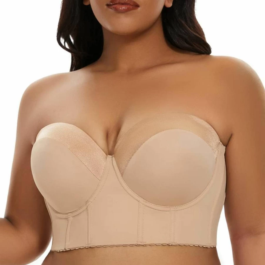 SEA BBOT Women's Strapless Corset Bra - Full Coverage Longline Bustier for Back Smoothing & Shapewear