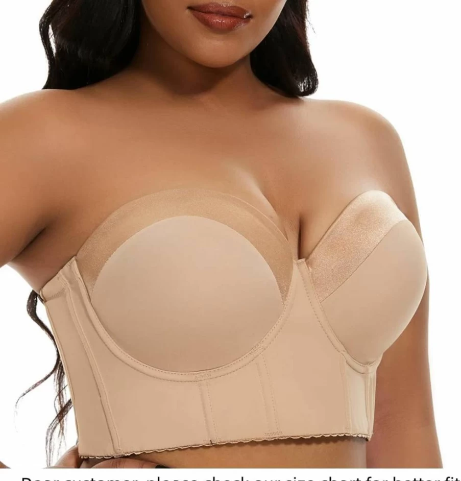 SEA BBOT Women's Strapless Corset Bra - Full Coverage Longline Bustier for Back Smoothing & Shapewear
