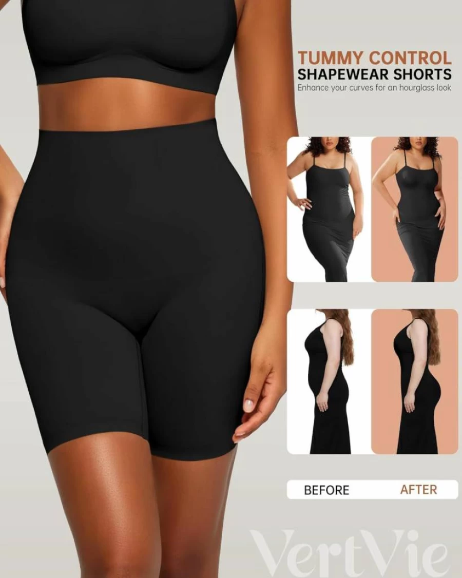 Vertvie High Waisted Shapewear Shorts for Women - Tummy Control Body Shaper Panties, Thigh Slimming Underwear for Dresses