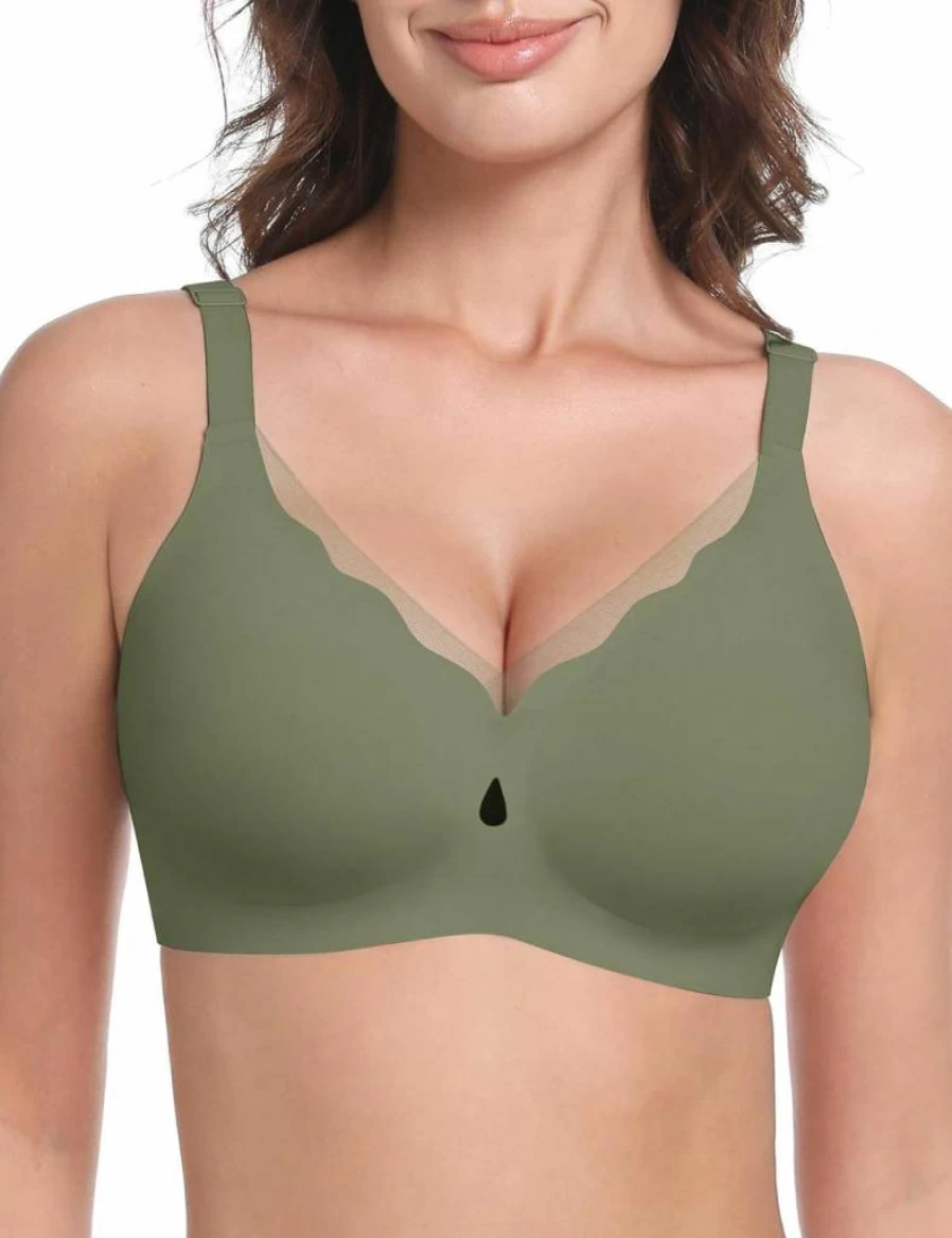 LUCKMEEY Women's Wireless Seamless T-Shirt Bra - Full Coverage Comfort Push Up Everyday Bra No Underwire Mesh Design