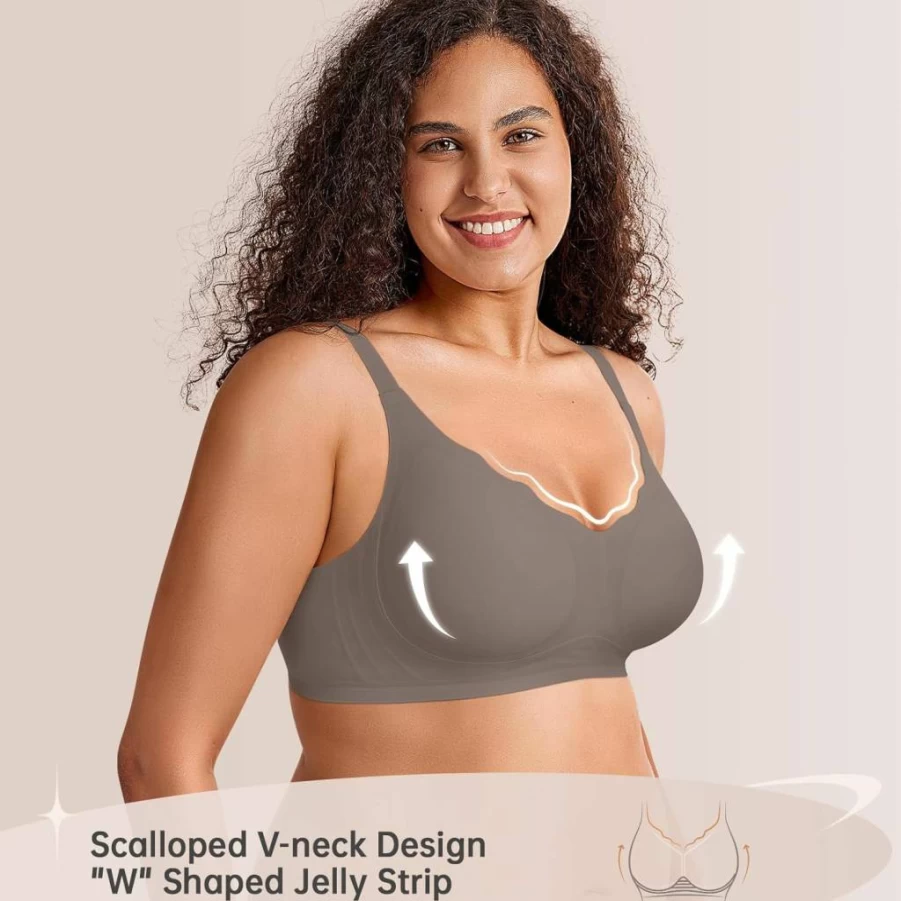 LetsJoli Wireless Seamless Bralette for Women - No Underwire Push Up, Full Coverage V-Neck Everyday Bra