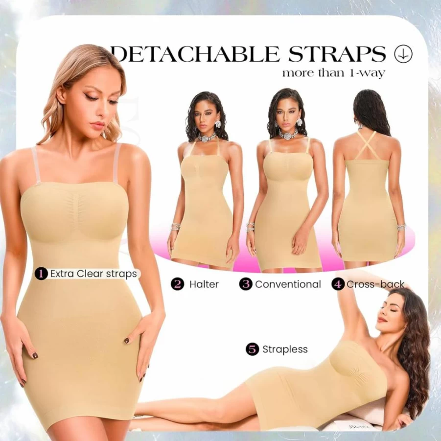 Fortix Women's Seamless Tummy Control Shapewear Dress - Cami & Full Slips for Under Dresses