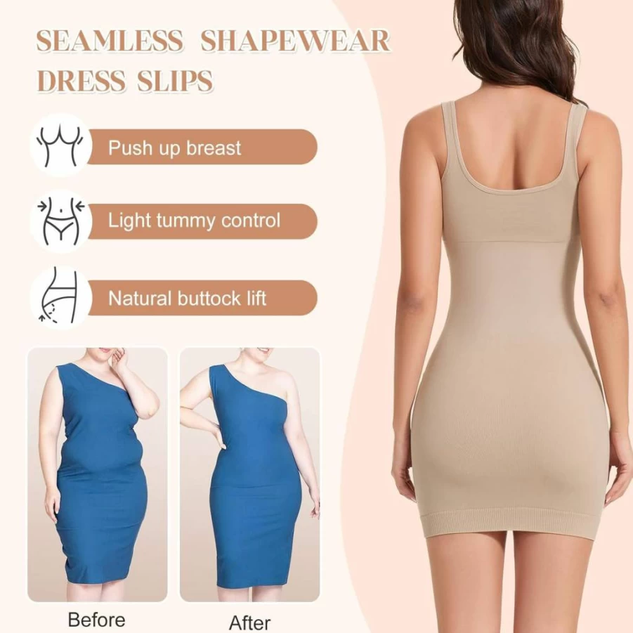 Ysabeloom Women's Seamless Tummy Control Shapewear Dress - Slimming Full Slip Body Shaper for Under Dresses