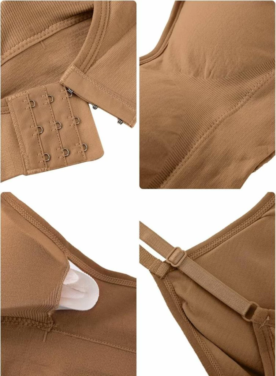 Geyoga 4-Pack Wireless Bralette Tank Top for Women - Soft Sports Bras in Black, Brown, Army Green, White (Small)