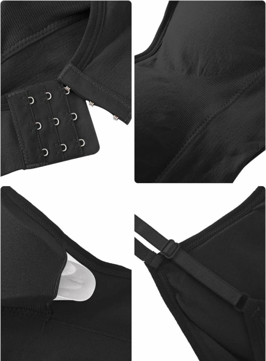 Geyoga 4-Pack Wireless Bralette Tank Top for Women - Soft Sports Bras in Black, Brown, Army Green, White (Small)