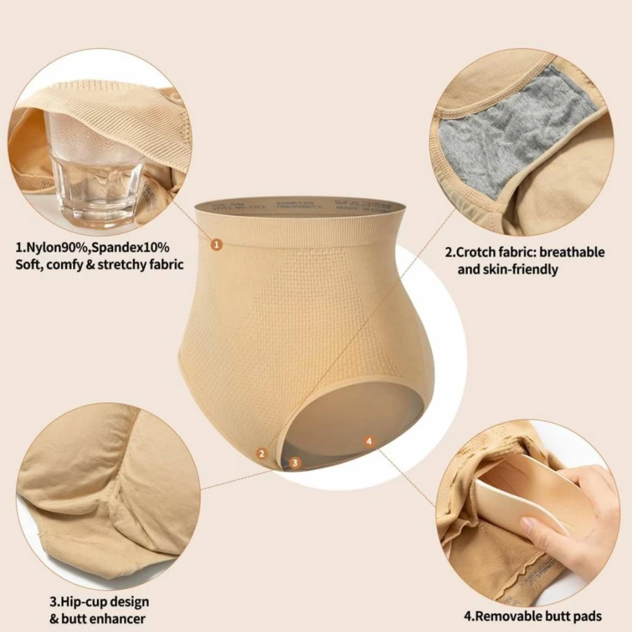 SHAPERIN Women's High Waist Butt Lifting Padded Panties - Seamless Tummy Control Shapewear & Hip Enhancer Underwear