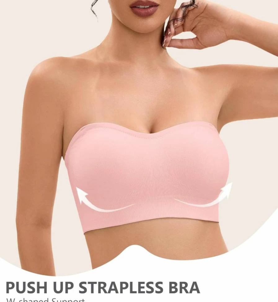 YHGV Women's Wireless Push-Up Strapless Bra - Seamless Non-Slip Bandeau Tube Top with Convertible Straps, Comfortable Padded Bralette for Everyday Wear
