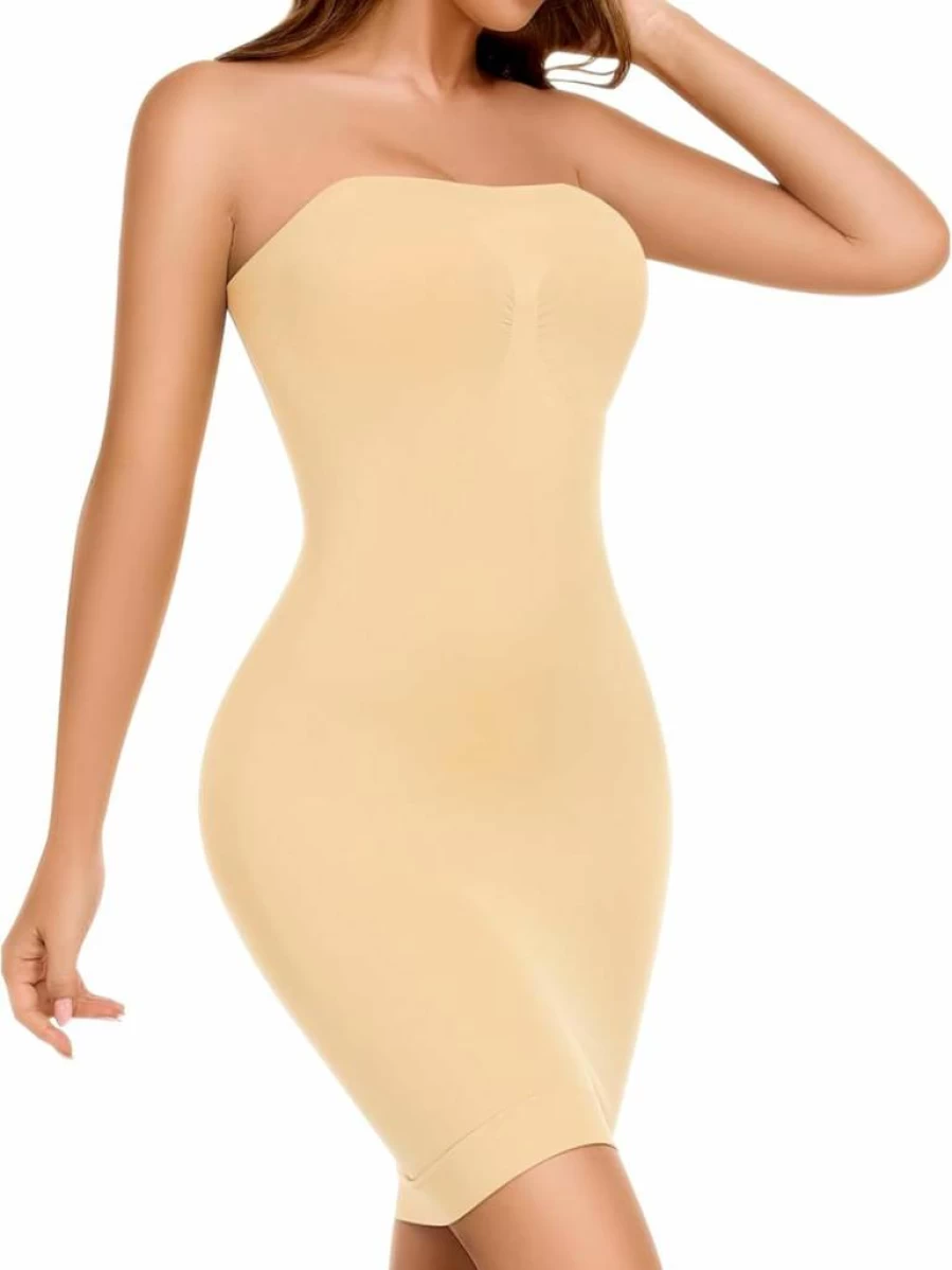 Kitfore Seamless Strapless Shapewear Slip - Tummy Control Body Shaper for Women, Invisible Under Dress Full Slip