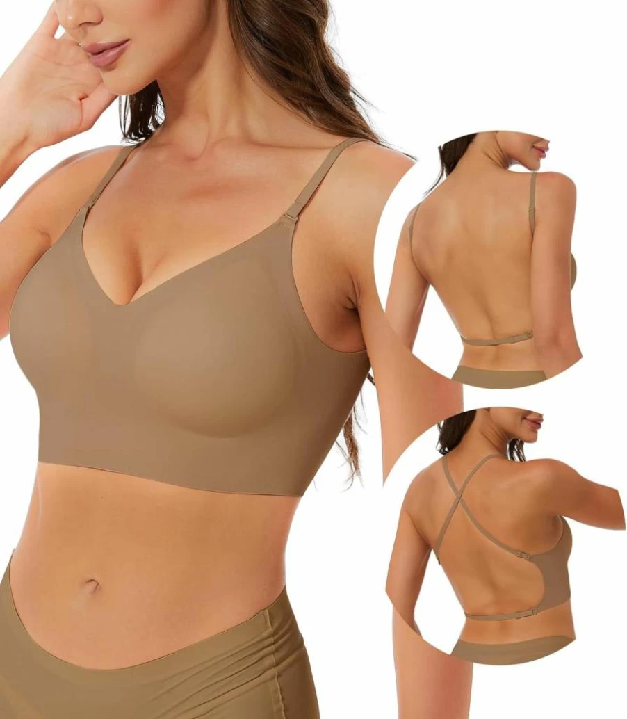 BOUFOR Wireless Seamless Low Back Bralette - Convertible Multiway Halter Bra with Thin Straps, Backless & Comfort Padded Design