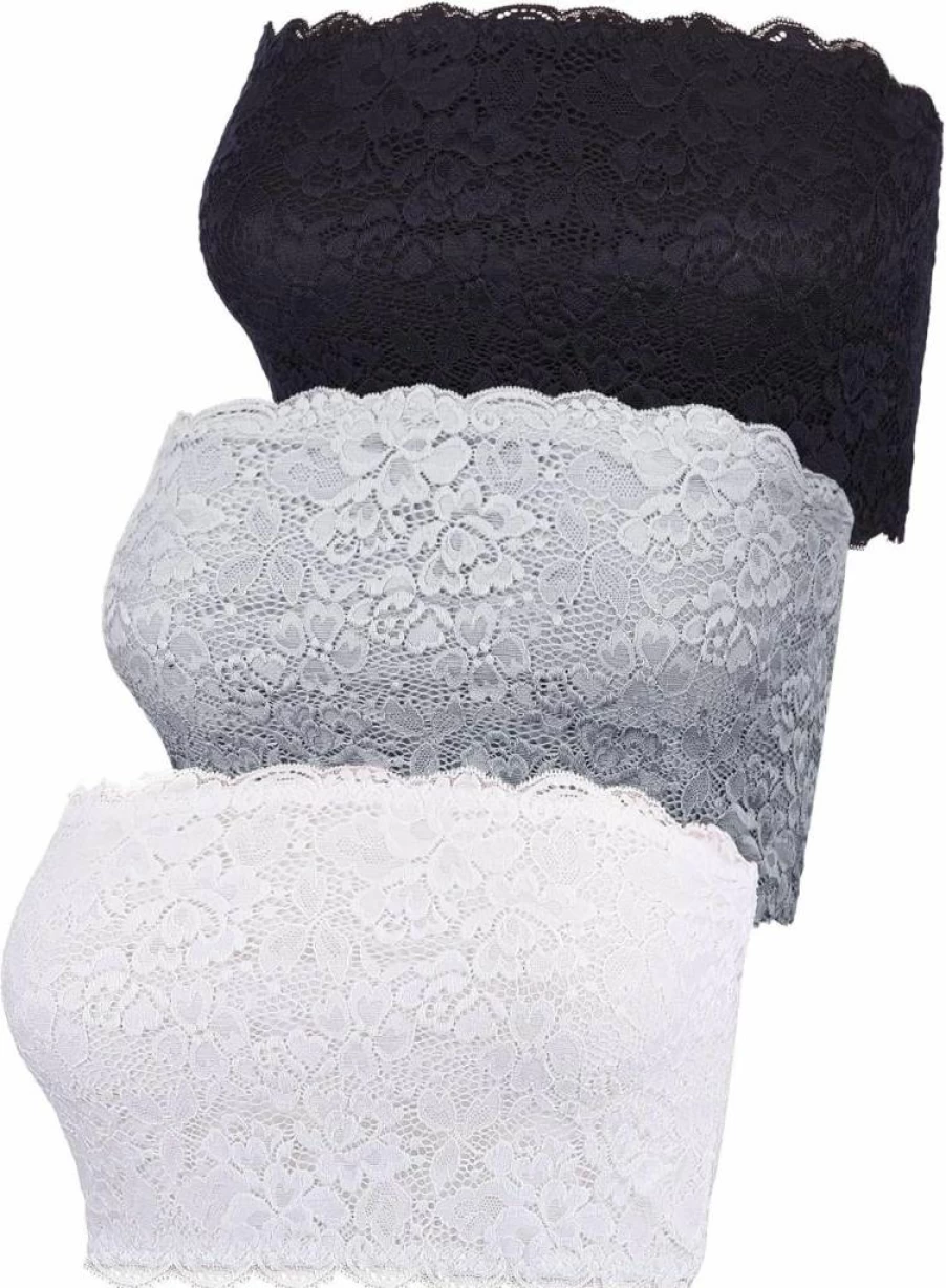 Boao Women's Floral Lace Bandeau Bra - 3 Piece Seamless Stretchy Tube Top Set, Strapless Chest Wrap for Comfort & Style