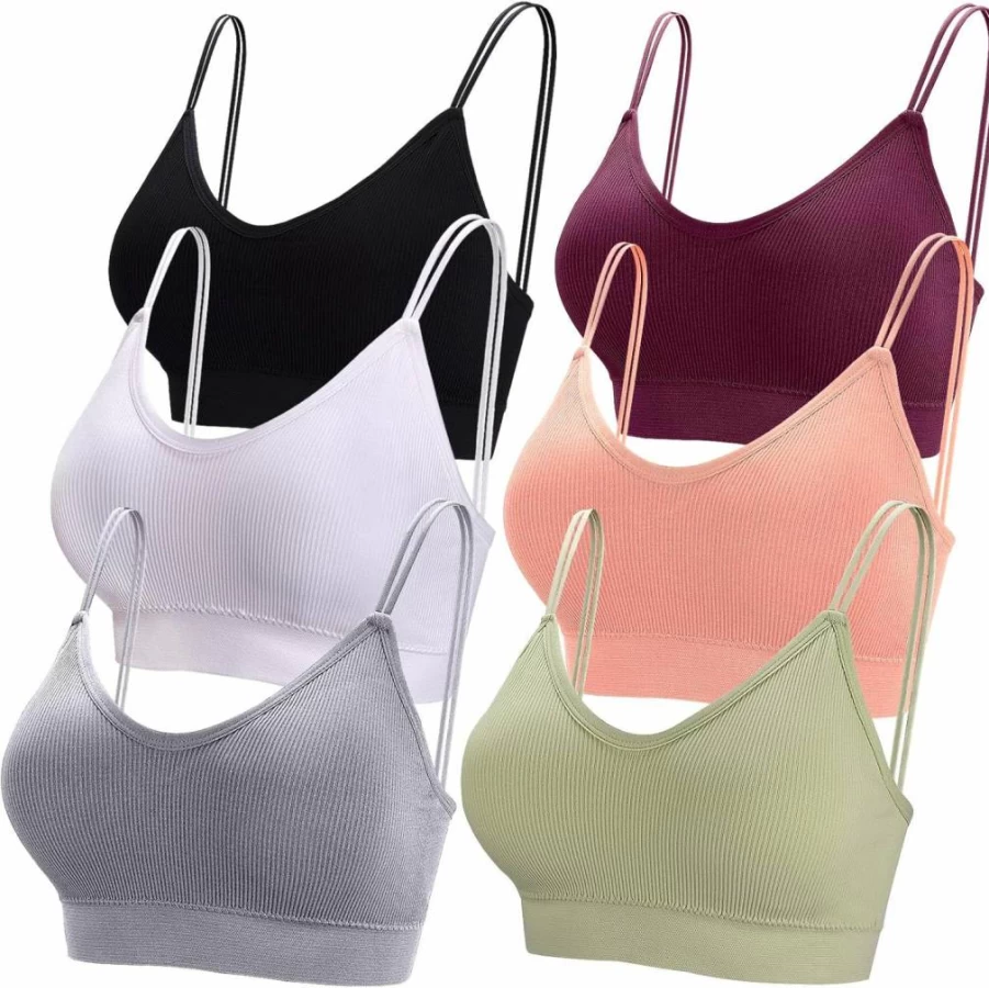BQTQ 6-Pack Women's Seamless V-Neck Bralettes with Removable Pads and Adjustable Straps