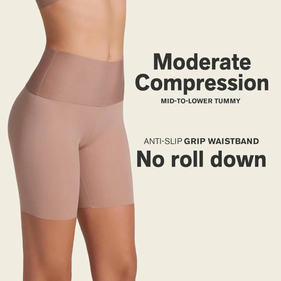 Leonisa High Waisted Shapewear Shorts for Women - Tummy Control Seamless Stay-In-Place Shorts