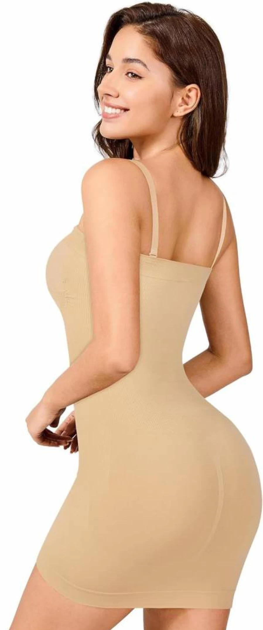 Nebility Women's Seamless Strapless Shapewear - Tummy Control Body Shaper Slip with Removable Straps for Dresses & Lingerie